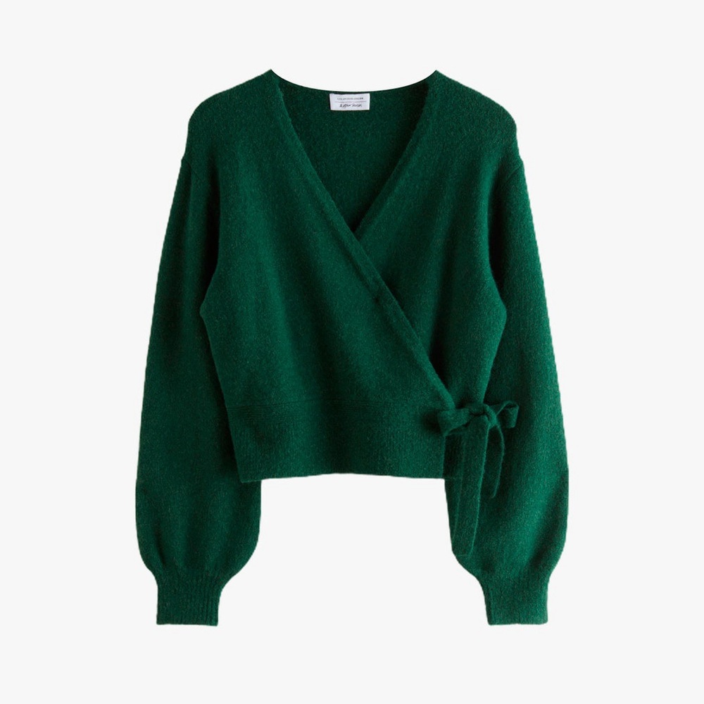 & Other Stories dark green Mohair-Blend Knitted Wrap Cardigan size small NWT